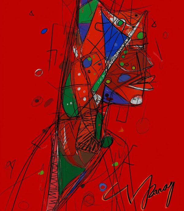 Tablou abstract vibrant Red Voice ArtWall rosu intens